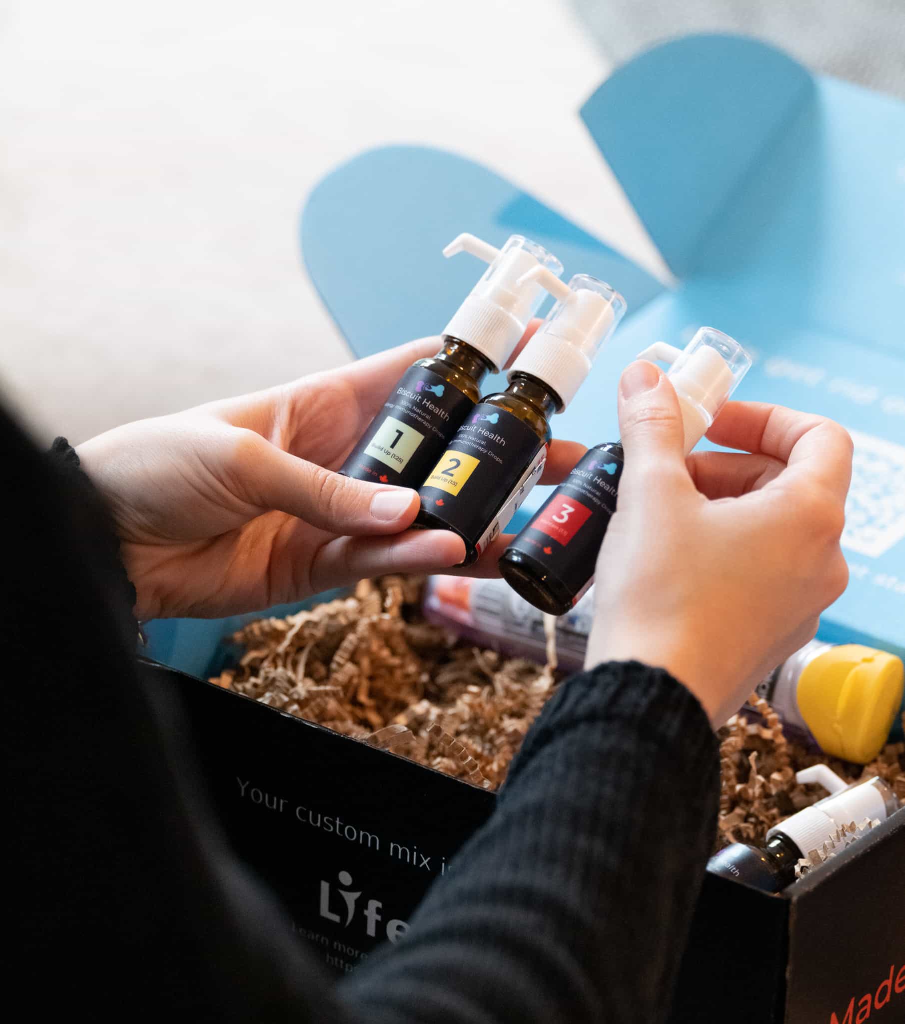 Biscuit Health immunotherapy drops — your custom treatment kit